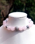 BRANSOLETKA KULA CYRKONIE KAMIEŃ KWARC RÓŻOWY STAL 316L NA WYMIAR LUB 15.5