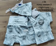 Letni zestaw 56 62 Stich komplet spodenki bluzka kopertowa prążek czapka 