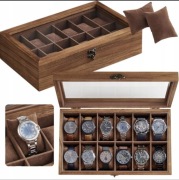 Pudełko na 12 zegarków wykonane z litego drewna  SONGMICS