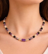 NASZYJNIK UNIKAT KAMIEŃ AMETYST CYTRYN AGAT HEMATYT STAL SZLACHETNA 316L