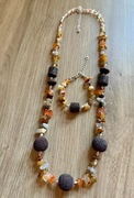Biżuteria. Agat, lawa. Naszyjnik i bransoletka - 76cm - rękodzieło