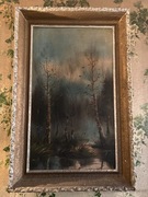 Pejzaż z brzozami lata 70 olejny