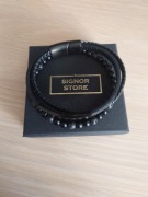 Bransoletka męska skóra stal prezent dla taty na święta