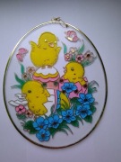 Ozdoba okienna, witaż, witrażyk - Jajko wielkanocne z kurczętami