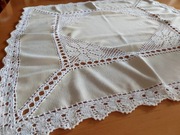 Cepelia bieżnik serweta lniany szydełkowy obrus vintage prl koronkowy 