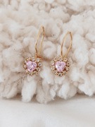 Złote kolczyki z różowym sercem i cyrkoniami próba 585