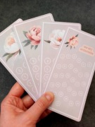 Łagodne wyzwanie oszczędnościowe laminowane – zestaw 4 kart „Spokój Peonii”