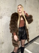 Futro naturalne z lisa płaszcz damski zimowy xs 34 brązowy