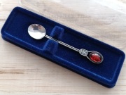 POLSKA ŁYŻECZKA Z BURSZTYNEM SREBRO PRÓBA 925 HERB GDAŃSK