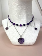 Naszyjnik z koralików handmade fiolet stal nierdzewna serce