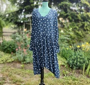 Sukienka C&A Clockhouse 44 XXL granatowa w białe kropki groszki midi