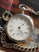 Zegarek kieszonkowy ILLINOIS 1887 rok srebro + dewizka srebro