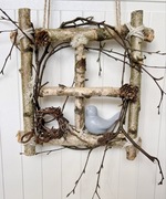 Dekoracja ścienna wiosenna wielkanocna boho rustykalna ozdoba stroik drewno