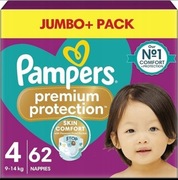 Pampers Premium Protection 4, waga dziecka 9-14kg UK 62szt
