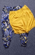 Bonprix Wzorzyste spodnie 3/4+żółte spodenki rozm.36/38
