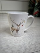 Ceramiczny świąteczny kubek z reniferem biały święta bombki