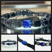 BRANSOLETKA MĘSKA 3D KWADRAT KAMIEŃ LAPIS LAZULI HEMATYT REGULOWANA 