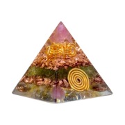 Orgonit Mini Piramida Różowy Turmalin Oliwin Cytryn Tensor Cordis Solis