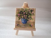 BUKIET KWIATÓW obrazek olejny 7x7cm miniatura sztaluga zestaw