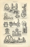 Hydraulika - Pompy  oryginalna XIX w. grafika do aranżacji wnętrza