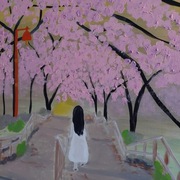 Dziewczyna w bialej sukience 70x90 cm farby akrylowe