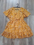 Miodowa Sukienka Mini w Kwiaty SHEIN – Styl Boho / Cottagecore L