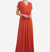 Sukienka czerwona maxi – kopertowy dekolt, rozmiar 40/42