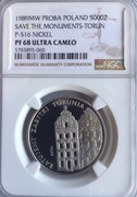 5000 ZŁ Próba NIKIEL RATUJEMY ZABYTKI TORUNIA 1989 NGC PF68 PIĘKNA
