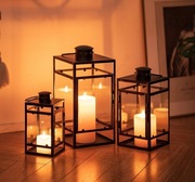 Latarnie dekoracyjne NUPTIO 3 szt czarne metal szkło hartowane