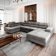 Narożnik Casone szary z funkcją spania i pojemnikami nowy okazja.