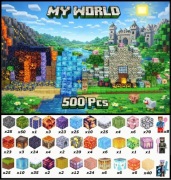 Klocki magnetyczne typu Minecraft GIGA ZESTAW 500szt 8 figurek 