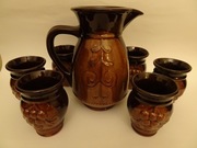 Zestaw do wina, dzbanek + 6 kubków, ceramika PRL, vintage