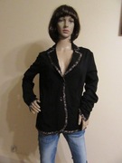 MARC CAIN czarny żakiet miękki jak dres jedwabne lamówki w panterkę_ L/XL