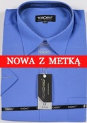 Koszula męska niebieska w paski na krótki rękaw kołnierzyk 40/41