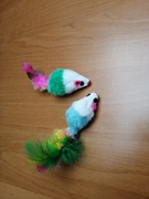 Myszki Futrzane z Piórkiem Zabawka Dla Kota Mysz Futrzana 5cm 10szt