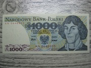 BANKNOT PRL 1000 ZŁOTYCH 1975 ROK SERIA AN MIKOŁAJ KOPERNIK UNC