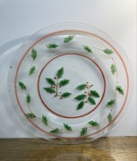 talerz patera szklany, recznie malowany, liscie i czerwone owoce,pęcherzyki