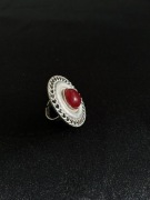 SREBRZONY Pierścień RETRO | Czerwony Kamień | Boho Design | NOWY