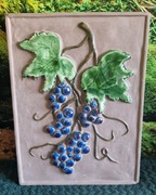 Duża ceramiczna tablica ścienna, niebieskie winogrona, vintage szwecja