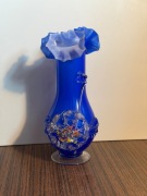 Stary Wazon szkło artystyczne kobaltowy falowany rant vintage PRL