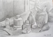 Martwa natura, Bibeloty  rysunek ołówkiem , A4, Skoczyk 