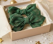 Spinki kokardki zielone dla dziewczynki ręcznie wykonane 