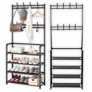 Wieszak na ubrania buty stojący do przedpokoju z półkami czarny garderoba