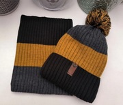 Komplet zimowy czapka komin 4-6 lat chłopiec pompon