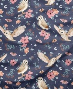 Bawełna Premium Sowy na granatowym tle