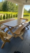 Dębowe meble ogrodowe - stół + 4 ławki 