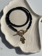Czarny agat naszyjnik korale zawieszka ręka fatimy hamsa amulet talizman