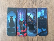 4 zakładki magnetyczne do książek. Czarne koty na zamku