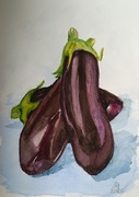 akwarela obraz bakłażany format A4
