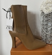 ZARA botki skóra naturalna 38 na obcasie